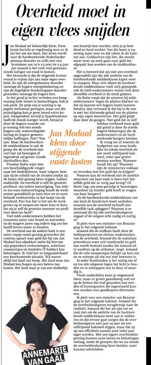 rkemp59's tweet photo. Echt lezen deze prima column van Annemarie van Gaal : 'Jan Modaal klem door stijgende vaste lasten' 👌 https://t.co/mzJDVQY9zA