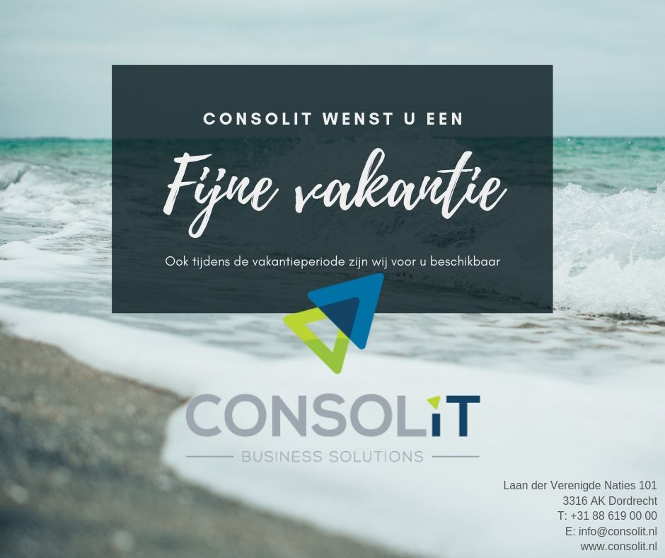 Wij willen u een fijne vakantie toewensen Ook tijdens de zomerperiode zijn wij voor u beschikbaar.
#consolit #bedrijfsautomatisering #zomervakantie #zomer2019