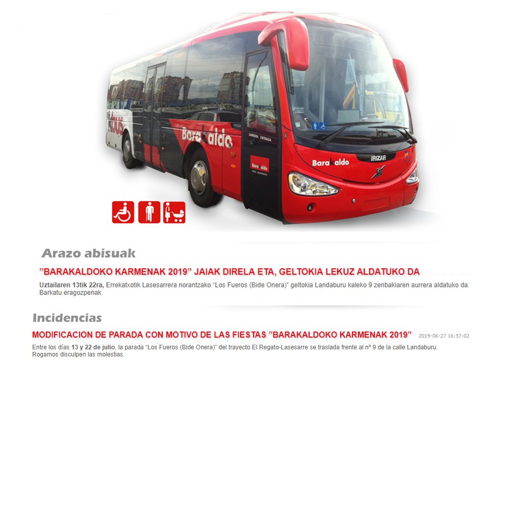 #BarakaldokoKarmenak 2019 jaiak direla eta, geltokia lekuz aldatuko da
Modificación de parada con motivo de las Fiestas Barakaldoko #Karmenak2019

#Barakaldo #Karmenak  #BarakaldokoJaiak #BarakaldoJaietan #JaiHerrikoiak