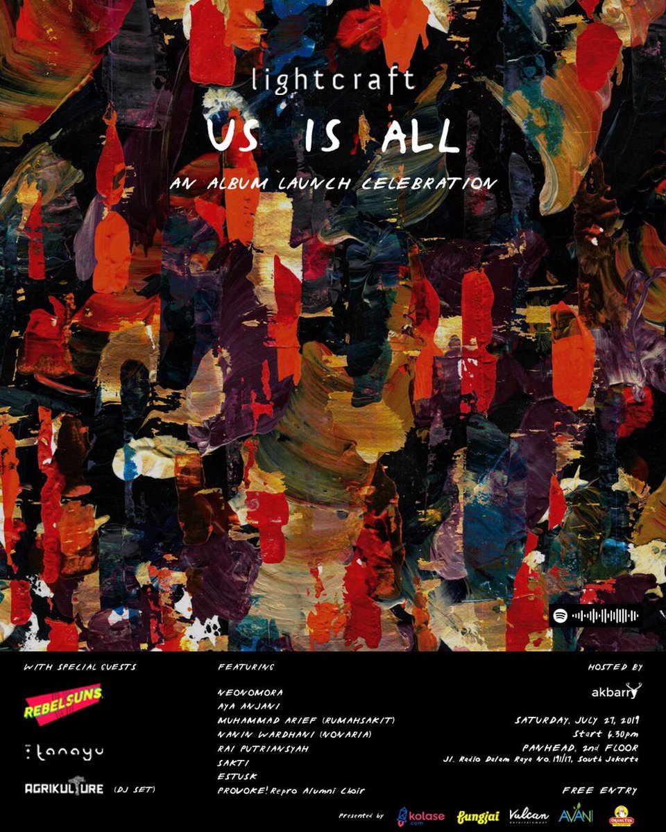thedisplaynet's tweet photo. @lightcraftmusic “Us Is All” Showcase | 27 Jul | Panhead, JKT | Also performing @TanayuIntan @rblsuns @AGRIKULTURE (DJ Set) | Hosted by @akbarry | FREE ENTRY | Media partner: The Display #displayingevent https://t.co/b3r0HKIjTI
