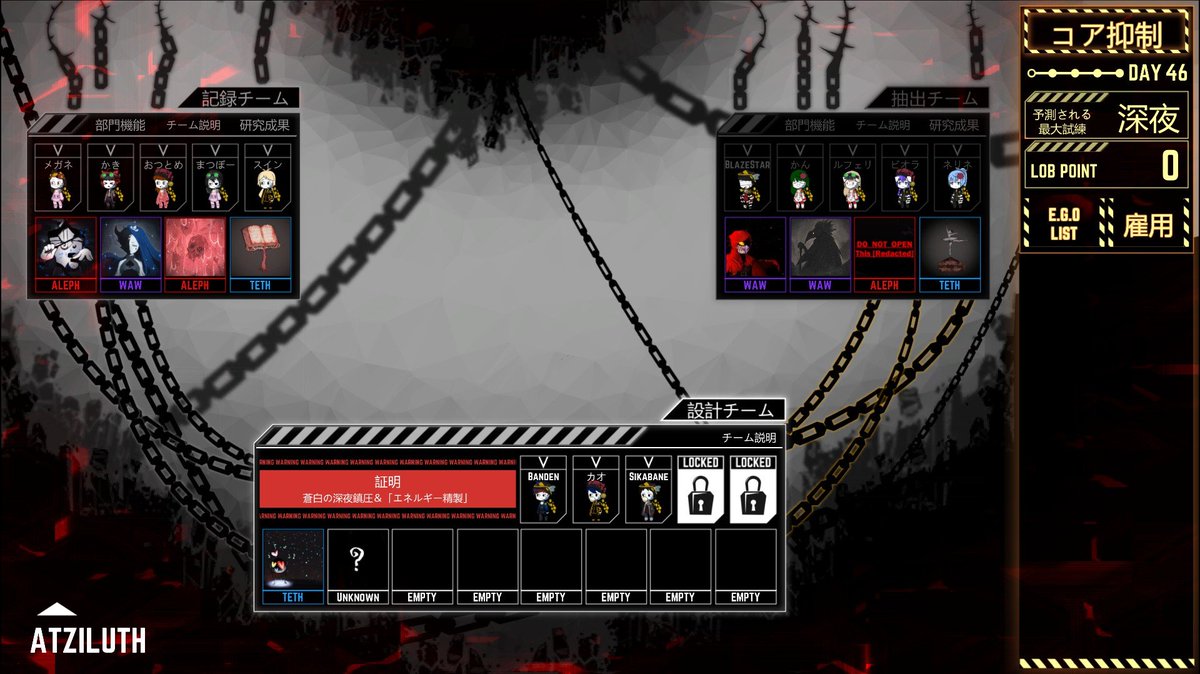 Lobotomy Corporation Blazestar支部 エージェント紹介