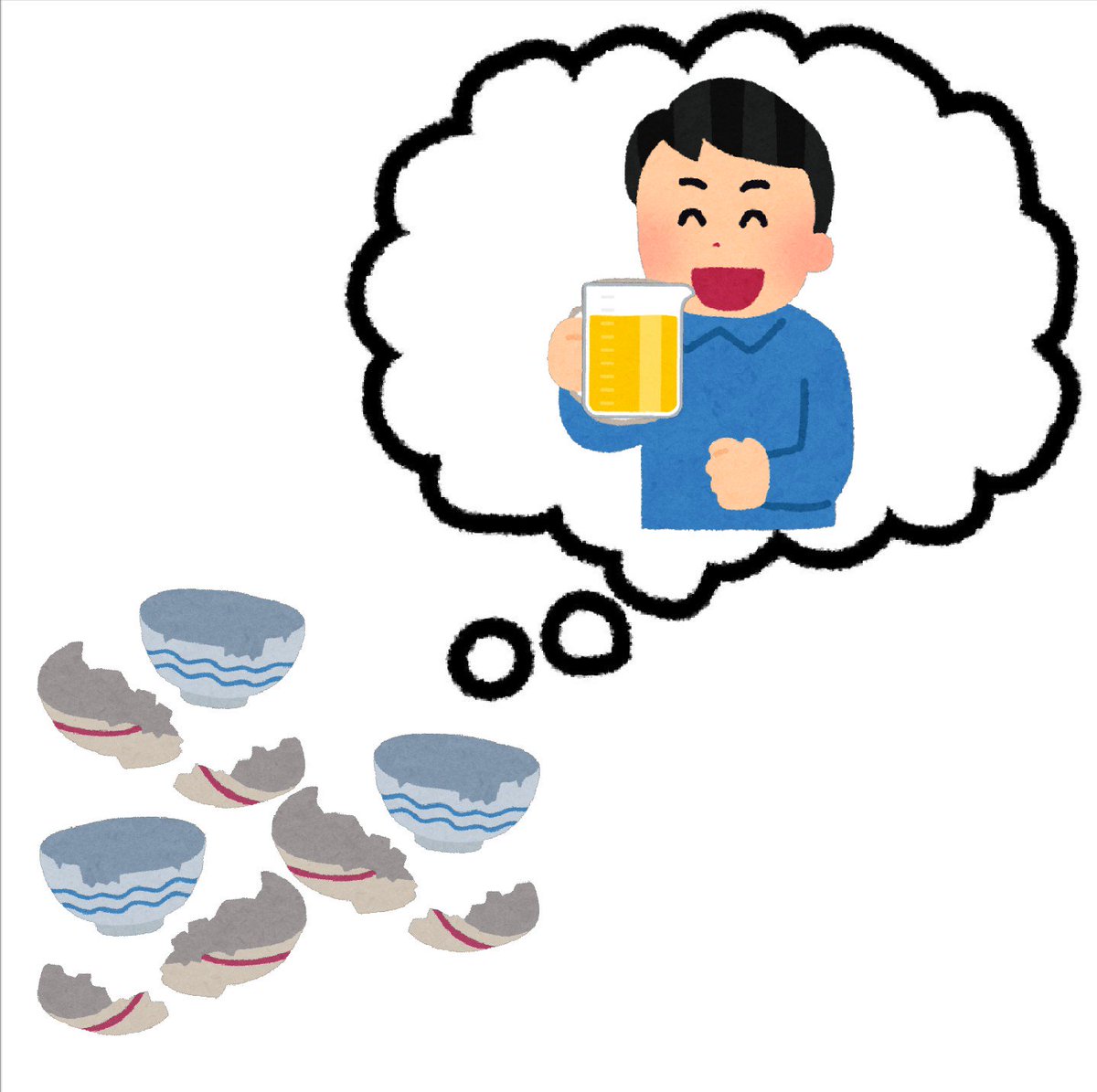 まいチクをいらすとやで再現 Auf Twitter 再現難易度 使ったイラスト 4枚 ふきだしのイラスト ハイボールを飲む人のイラスト 男性 ビーカーに入った液体のイラスト 割れた食器のイラスト ゴミ まいにちチクショー