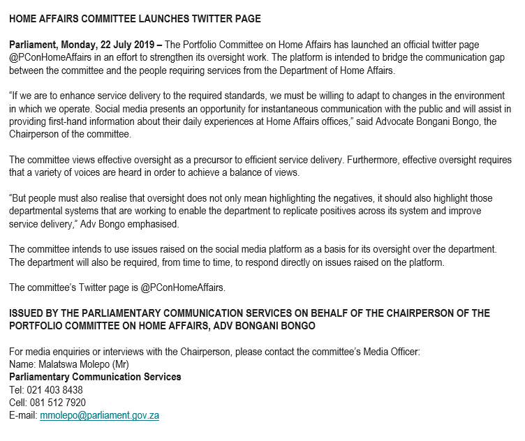Portfolio Committee On Home Affairs tweet media