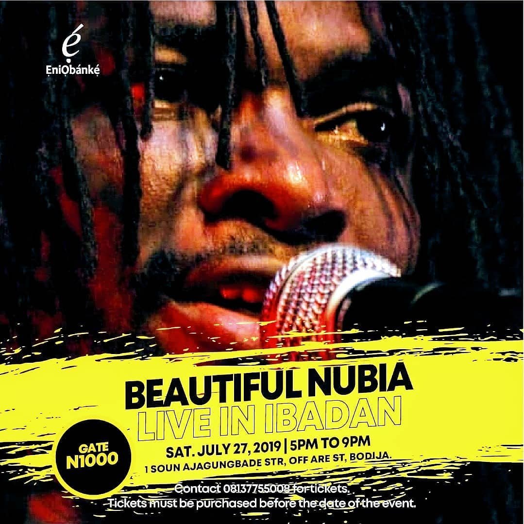 tunative's tweet photo. Hello Ibadan!! Music icon, @Beautiful_Nubia will be live in your city on Saturday, July 27.

Entry fee is N1,000 only!! Contact 08137755008 for tickets.

#tunative
#findyourvibe
#MondayVibes https://t.co/ZW3K2L3BNQ