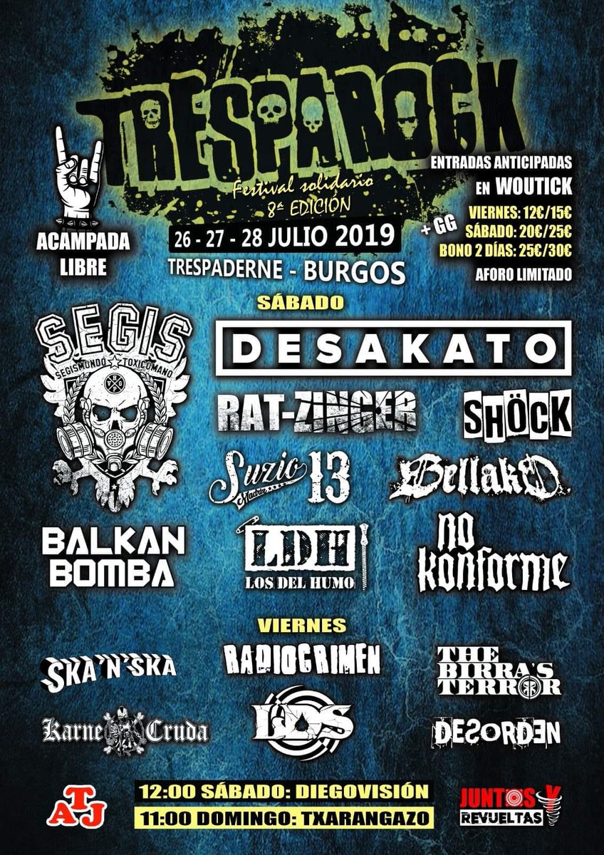 EhunekoBat's tweet photo. 🔥5 días para que Trespaderne se llene de Punk-rock!!
🔥8° Edición del @Tresparock2019 con un cartelazo de infarto!
🔥Nos olemos!

Juntos Y Revueltas https://t.co/WqPouIuK4m