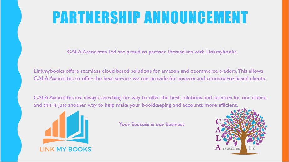 CALA Associates ltd are proud to partner ourselves with linkmybooks, for more information follow the link below 

calaassociates.wordpress.com/link-my-books/

#partnership #ecommerce #amazon #amazonbusiness