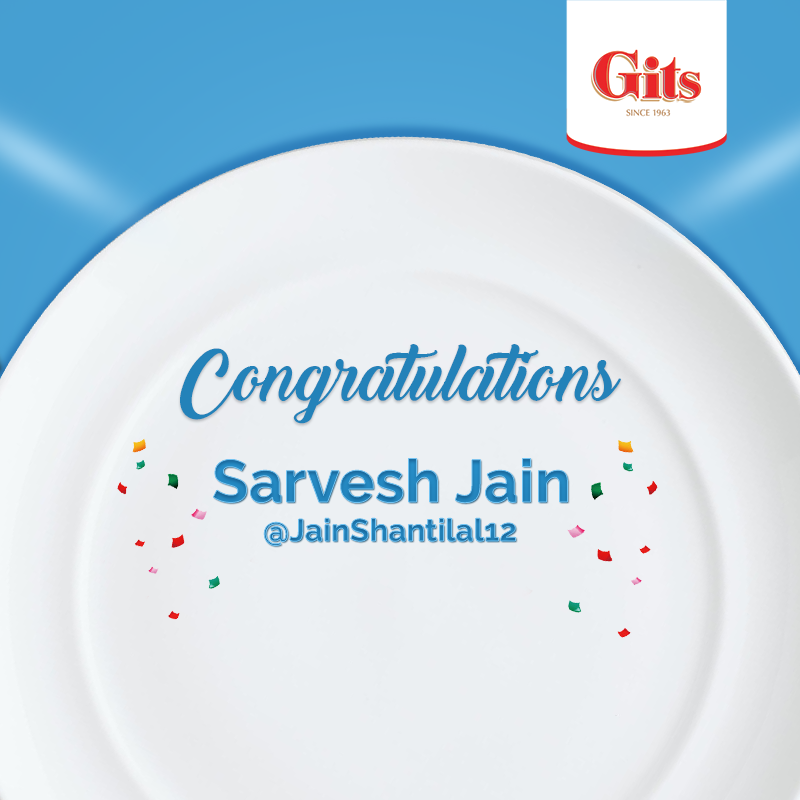 Gitsfood's tweet photo. Presenting to you, the winner of #GitsHungerGames- @jainshantilal12! Congratulations Sarvesh Jain, kindly DM us your postal address. https://t.co/N0b4koZvaE