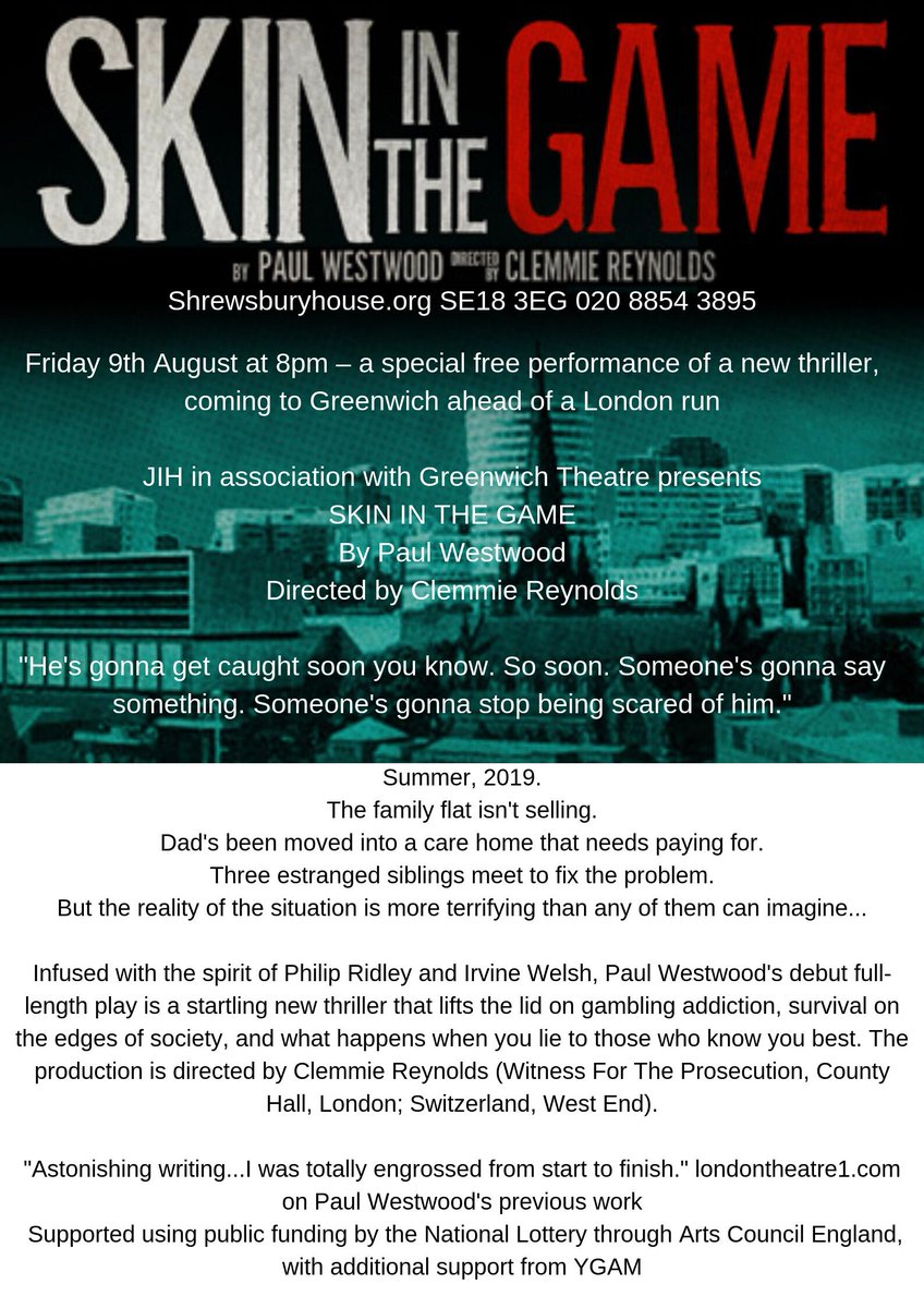 ShrewsburyHse's tweet photo. Fantastic new play coming to @ShrewsburyHse on 9th August ahead of it's London run. Free event! tickets from ttp://www.wegottickets.com/event/478406 @JamesHaddrell @GreenwichTheatr #shrewsburyhousecc #performance #freevent #shootershill #plumstead #SE18 @Royal_Greenwich https://t.co/InRKf2UtAG