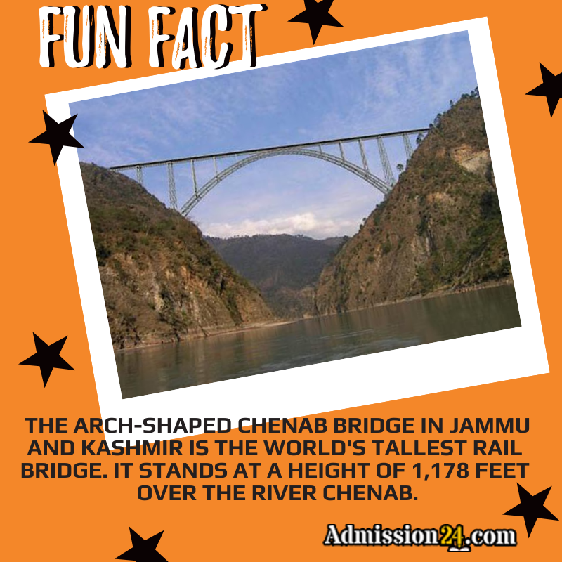 Fun Fact: World's Tallest Rail Bridge in India.
Connect with us @ admission24

#admission24 #educationwebsite #educationhub #educational #Admission24 #education #india #teachers #highereducation #study #delhi #ncr #punjab #edu #geteducated #compare #students #funfacts #world