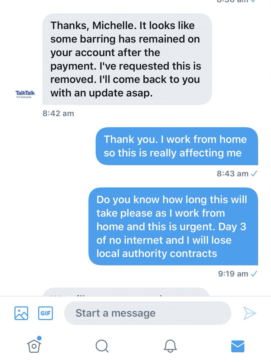 _Servicecharges's tweet image. Day 3 with no broadband thanks to @TalkTalk Tried their twitter, text AND calling services &amp;amp;no one has helped. Really affecting my business but have no idea what to do. @Ofcom @MartinSLewis #complaint #talktalk