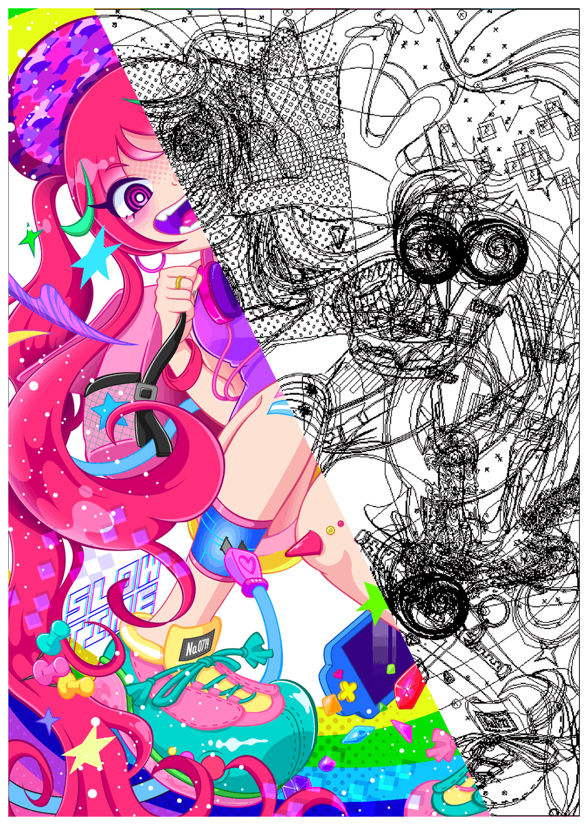 今回のグループ展で出したイラスト公開!
実は今回のイラスト、Adobe Illustratorで描き下ろしてました!?
いつもはクリスタで描いてますが、グループ展は自分にとって挑戦!だったので、今回このイラストをイラレで描くことに挑戦しました!
うんうん言いながら描いたから1ヶ月もかかっちゃったw