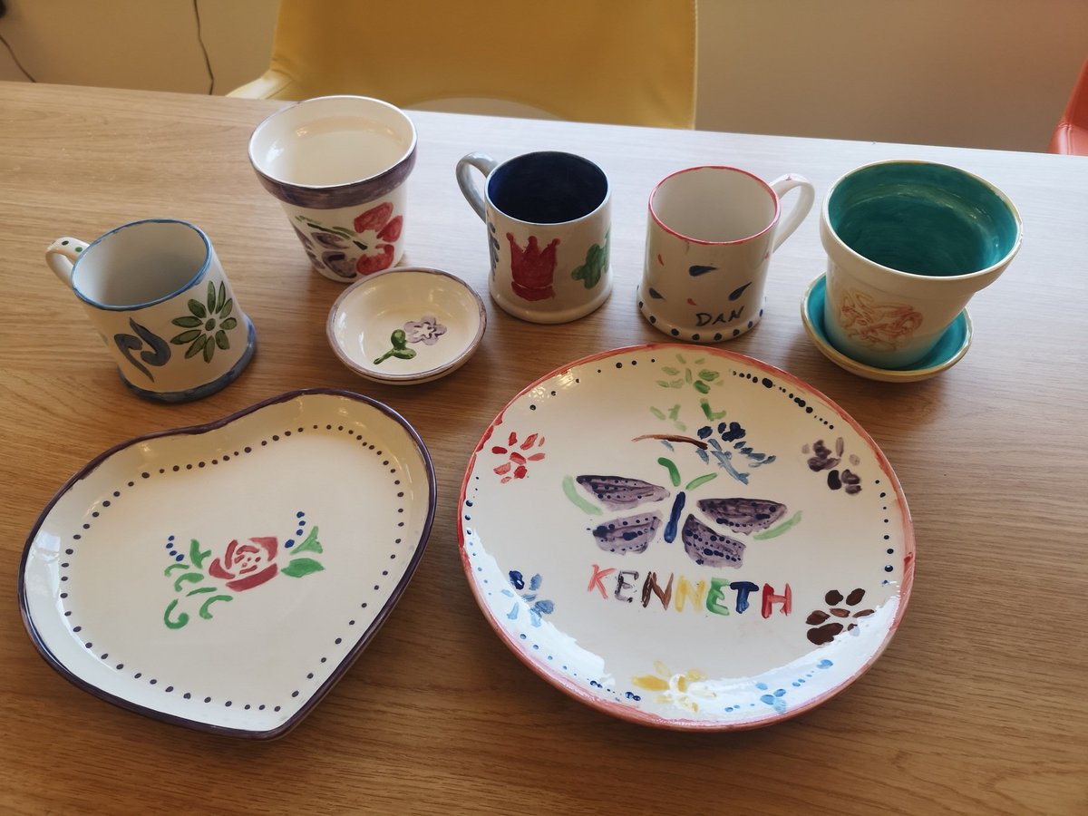 PlaceSpaceKelso's tweet photo. Some of the pottery created with Cheviot ceramics.  Freshly glazed. #cheviotceramics #paintyourownpottery @LifeChangesTrst https://t.co/ZU40U1LcHC
