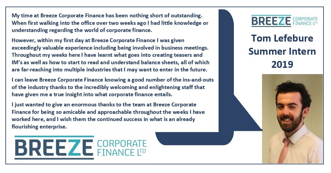 It has been great to have Tom with us over the last few weeks!  Wishing him all the very best in the future!  #summerintern #feelthebreeze