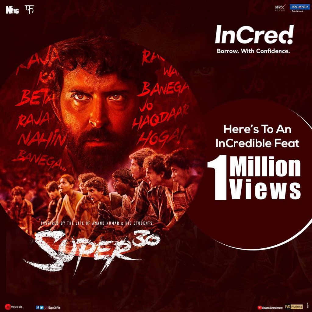 InCredFin's tweet photo. Thank you for your InCredible support in helping us reach 1 Million Views across all platforms.

#InCred #BorrowWithConfidence #Super30 #InCredAssociatesWithSuper30 #InCredWithSuper30 #HritikRoshan #SuperViews https://t.co/hkdfqFApdx