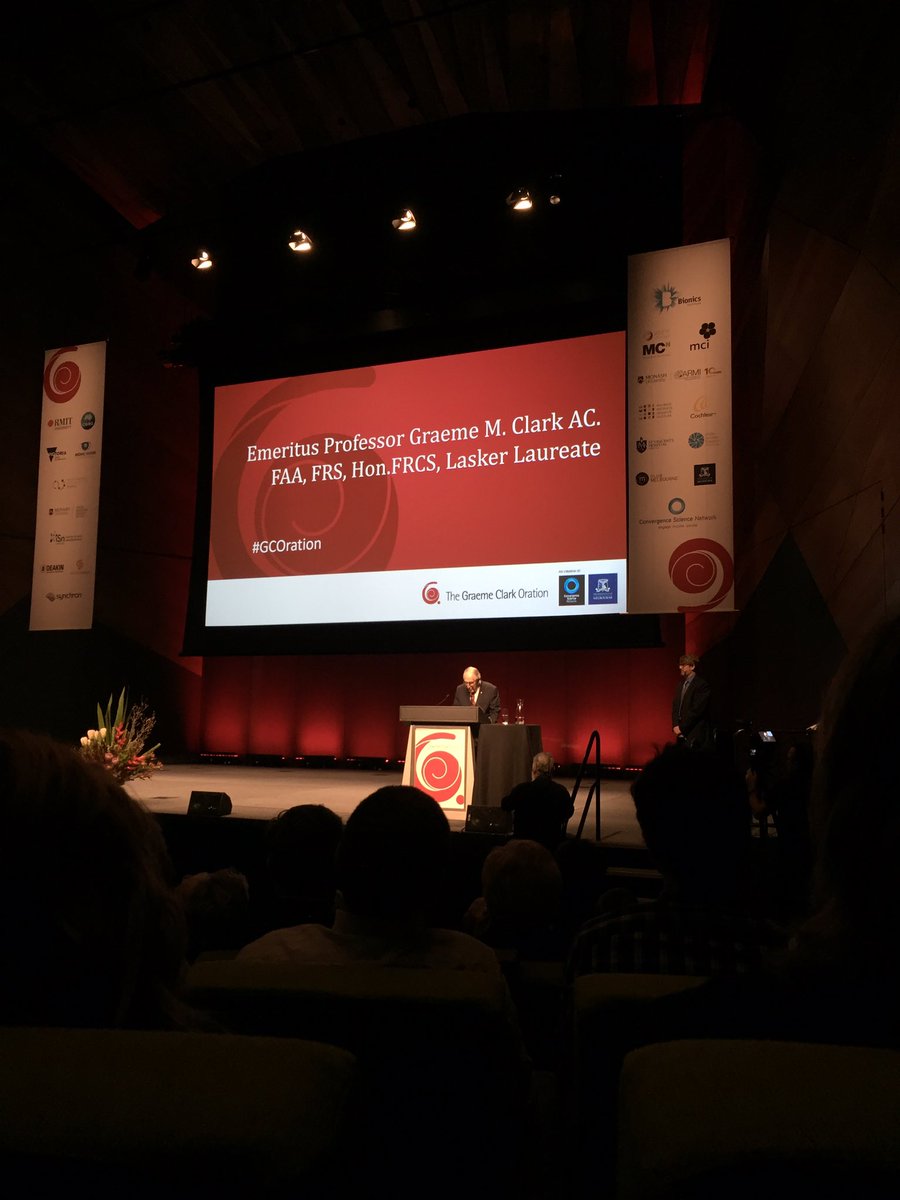 An honour to hear Prof Dennison explore the future of brain-machine-interface in alleviating burden of disease, under the banner of the wonderful #GCOration #science #cochlear #unimelb #thefutureiswow