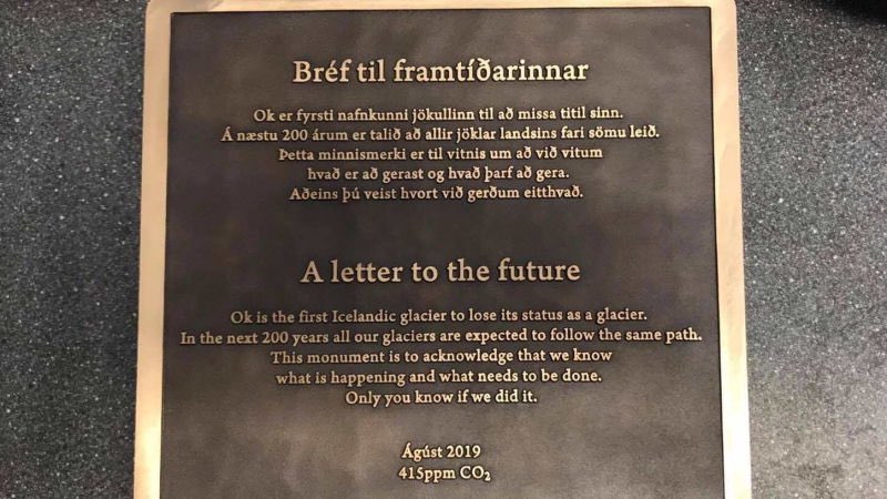 AndriMagnason's tweet photo. Ok-glacier is no longer a glacier. The first of many Iceland will lose to climate change. I made the text for this plaque with a letter to the future with @DominicBoyer, @CymeneHowe, Rice University and Oddur Sigurðsson geologist, to be placed where the glacier was. https://t.co/MrYHYGucgZ