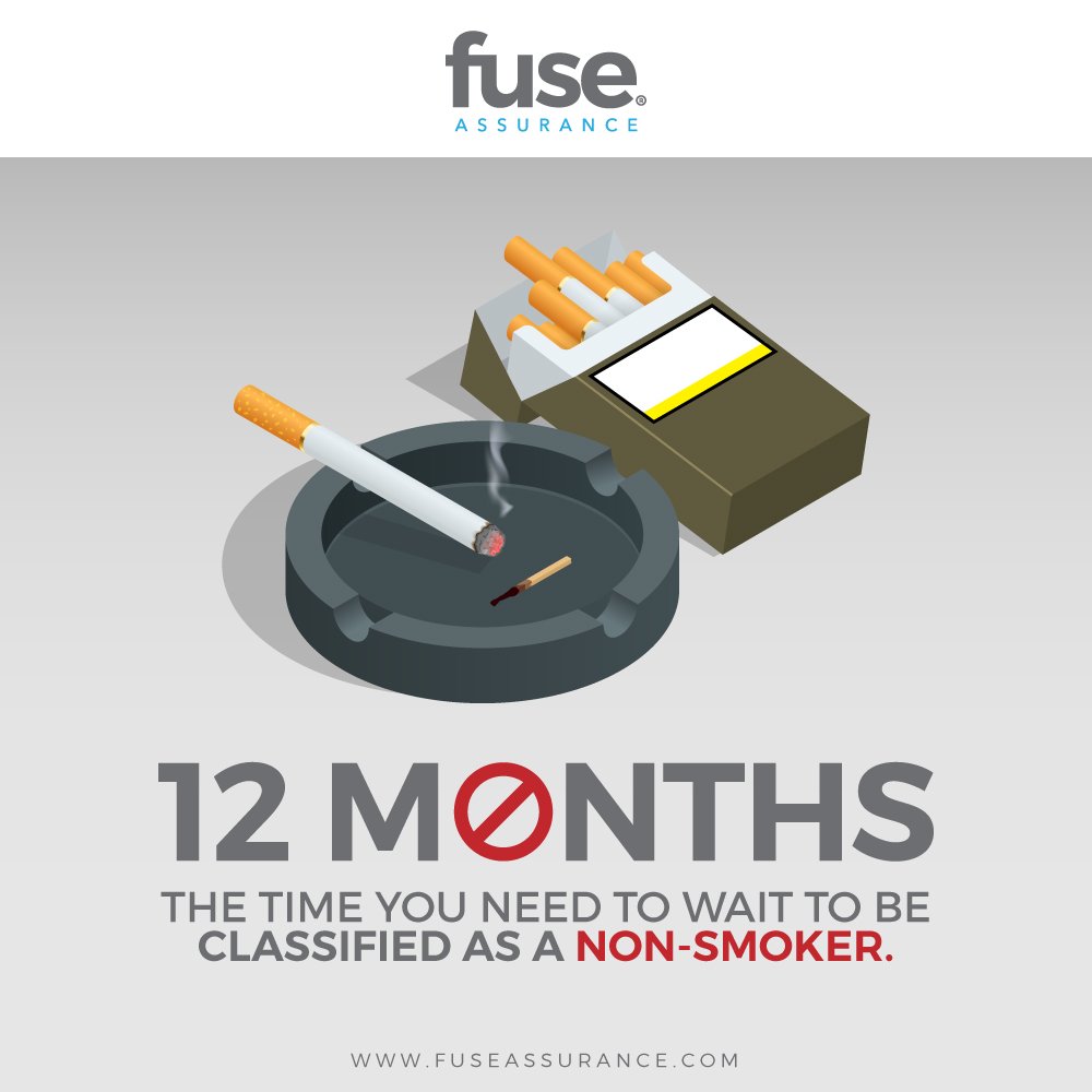 Did you know it takes 12 months to be classified as a non-smoker after quitting? Now that may seem like a long time, but if you stick to it, you will see your life insurance premiums become much lower.

Find out more about Life Insurance here: fuseassurance.com/level-term