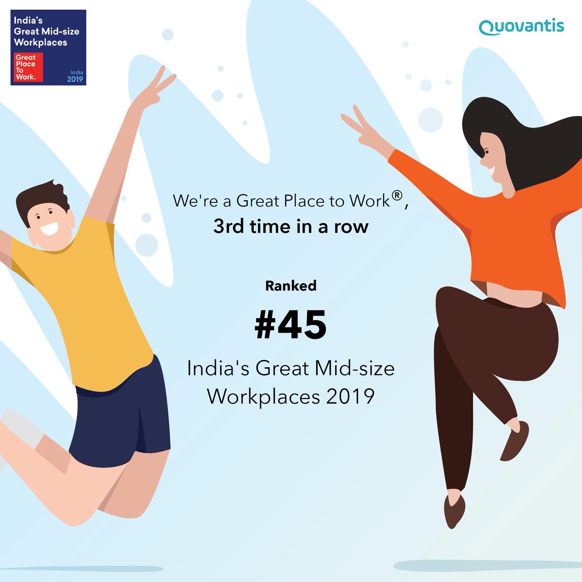 No words to express how excited we are to receive #GreatPlaceToWork award- that too 3rd time in a row! 🥳
Thank you @GPTW_India for acknowledging our cultural practices and big heartfelt thanks to Quants who have made this possible! 😍
#Indiasbestworkplaces #3rdTimeInARow