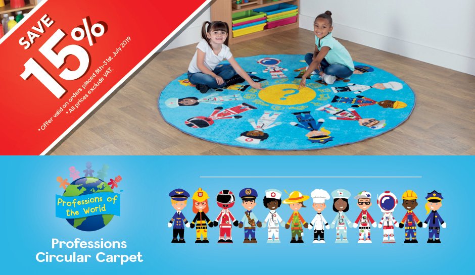 Morleys1929's tweet image. Hurry! SPECIAL OFFER! SAVE 15% on our Professions Carpet. Only 8th-31st July. Call us 01869 320320 Was £182, now £154.70 #schoolmats #earlyyears #EYFS #education #schoolcarpets