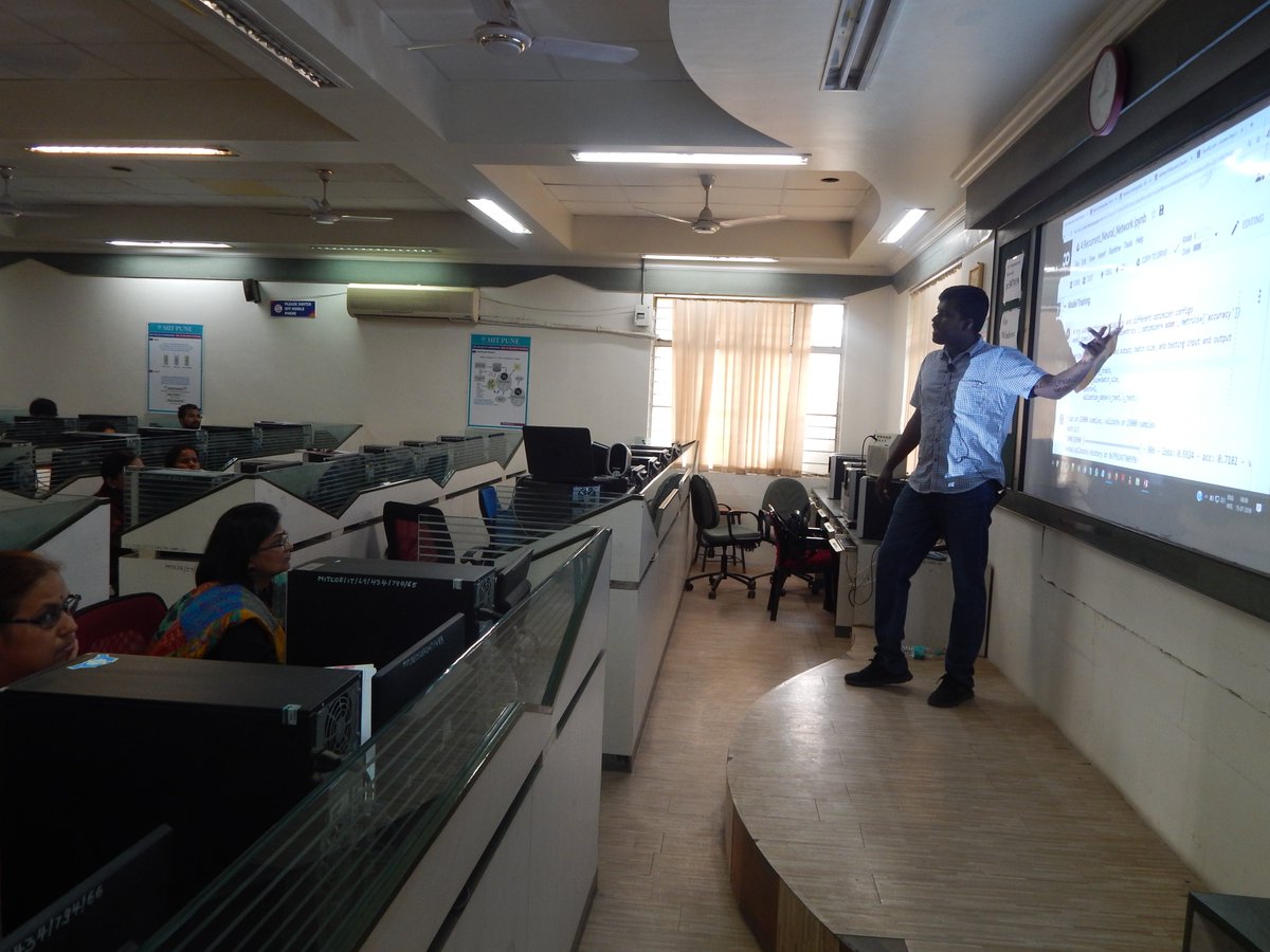 drsris's tweet photo. 'Workshop on AI & Deep Learning' with faculties from MIT World Peace University, Pune from July 13 to 15, 2019
Me with Dr. Vipul @way2vipul
Project @LeadingindiaAI Workshop Series No: 118
#DeepLearning #MachineLearning #ArtificialIntelligence #DeepTour https://t.co/Susrx9Ya9n