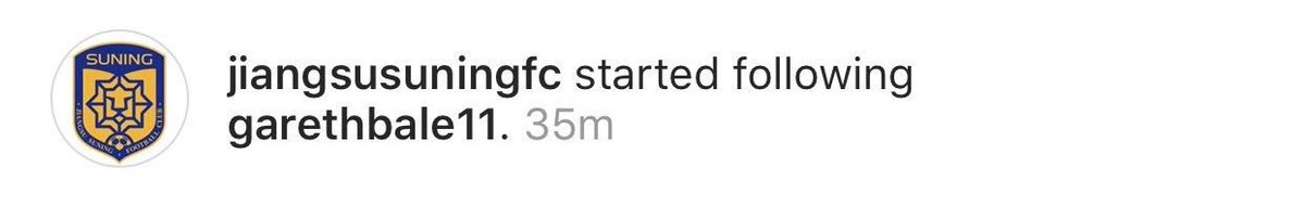 Frame_SP0RTS's tweet photo. El Jiangsu Suning (China) ha empezado a seguir a Gareth Bale en Instagram. Las próximas horas podrían ser las últimas del galés con el Real Madrid 👀 https://t.co/jN7DqwpCIo