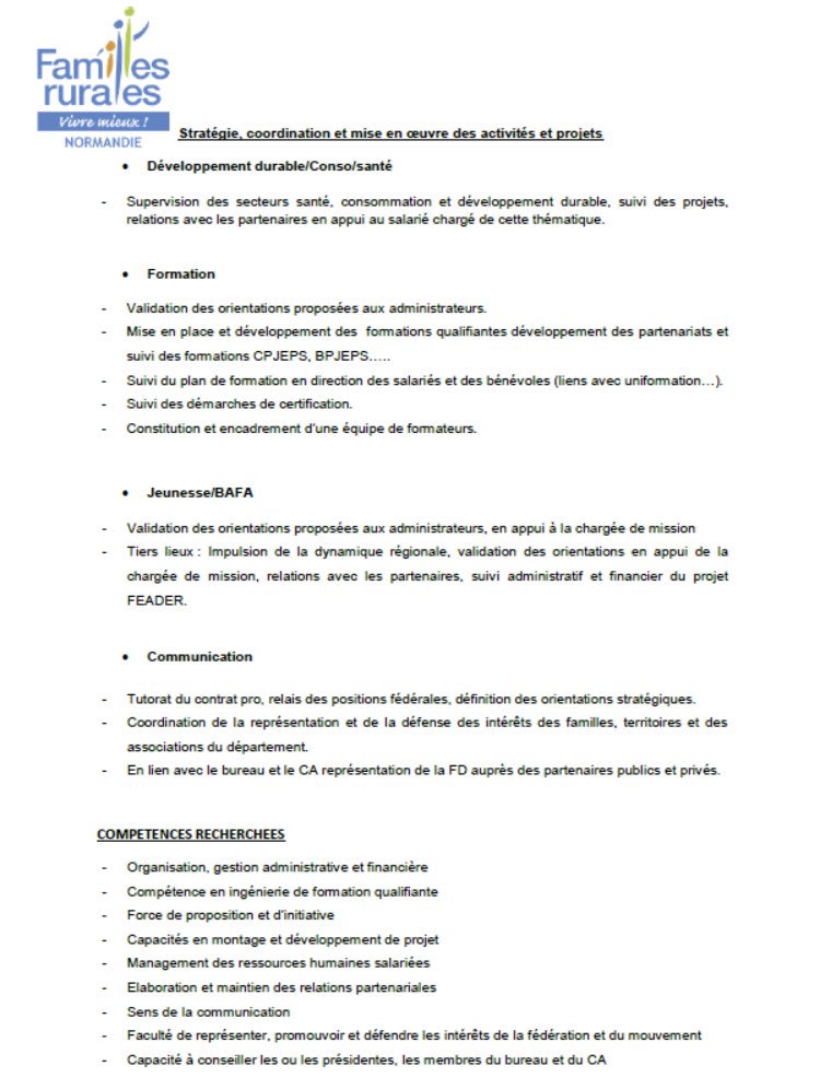 [EMPLOI] Nous recrutons un.e directeur.trice  

📝 Un CDI à temps plein 
▶️ Pour envoyer vos candidatures : 

  📩fr.normandie@famillesrurales.org 
 📍 2bis Longue Vue des Astronomes 14111 Louvigny 

#recrutement #emploi #engagement