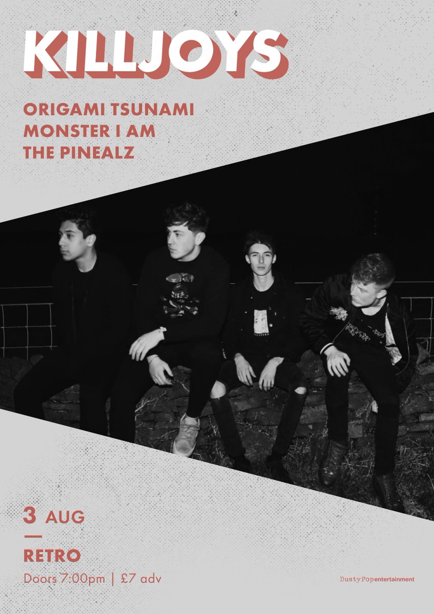 LIMITED TICKETS AVAILABLE
03.08 <a href="/manchesterretro/">Retro Manchester</a>

<a href="/killjoysband/">Killjoys </a>
Origami Tsunami
Monster I Am
The Pinealz

<a href="/TicketWebUK/">TicketWeb UK 🤘</a>: bit.ly/2JyyO9t