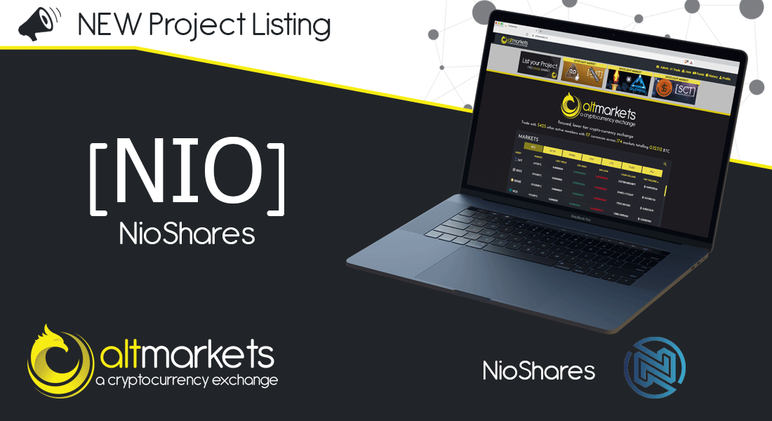$NIO @NioShares Nioshares is Listed:

altmarkets.io/trading/niobtc
altmarkets.io/trading/niodoge
altmarkets.io/trading/nioeth

nioshares.io/EU/