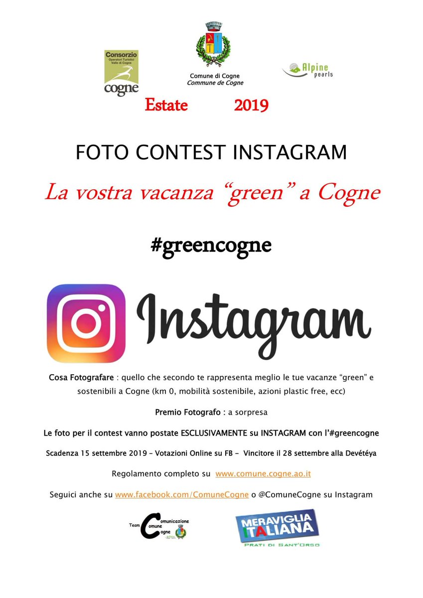 Torna il contest fotografico estivo. Il tema di quest'anno è #greencogne e cioè la tua vacanza sostenibile ai piedi del Gran Paradiso. Scatta e posta su Instragram ciò che per te rappresenta meglio il tema. Ricordati solo su Instagram e con l'#greencogne