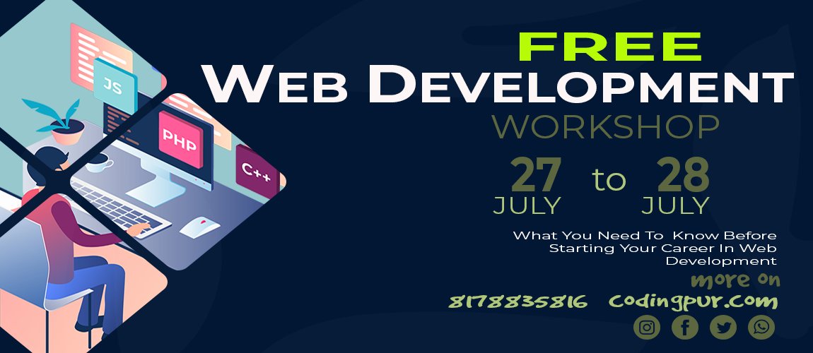 Codingpur's tweet photo. #Codingpur is hosting #free #workshops for all #Students to improve their skills, abilities and get ready for their future and what would be the right choices for their career after their studies so they can be at the corporate level or they can start #career.
call us: 8178835816 https://t.co/e4oETiM4LZ