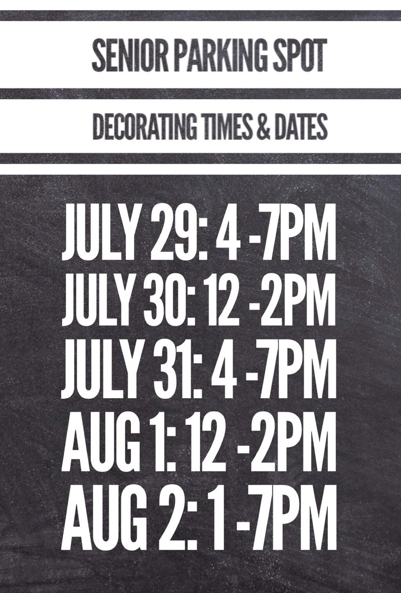 Seniors remember you can paint your parking spot STARTING next week!!! Don’t forget to get your materials!