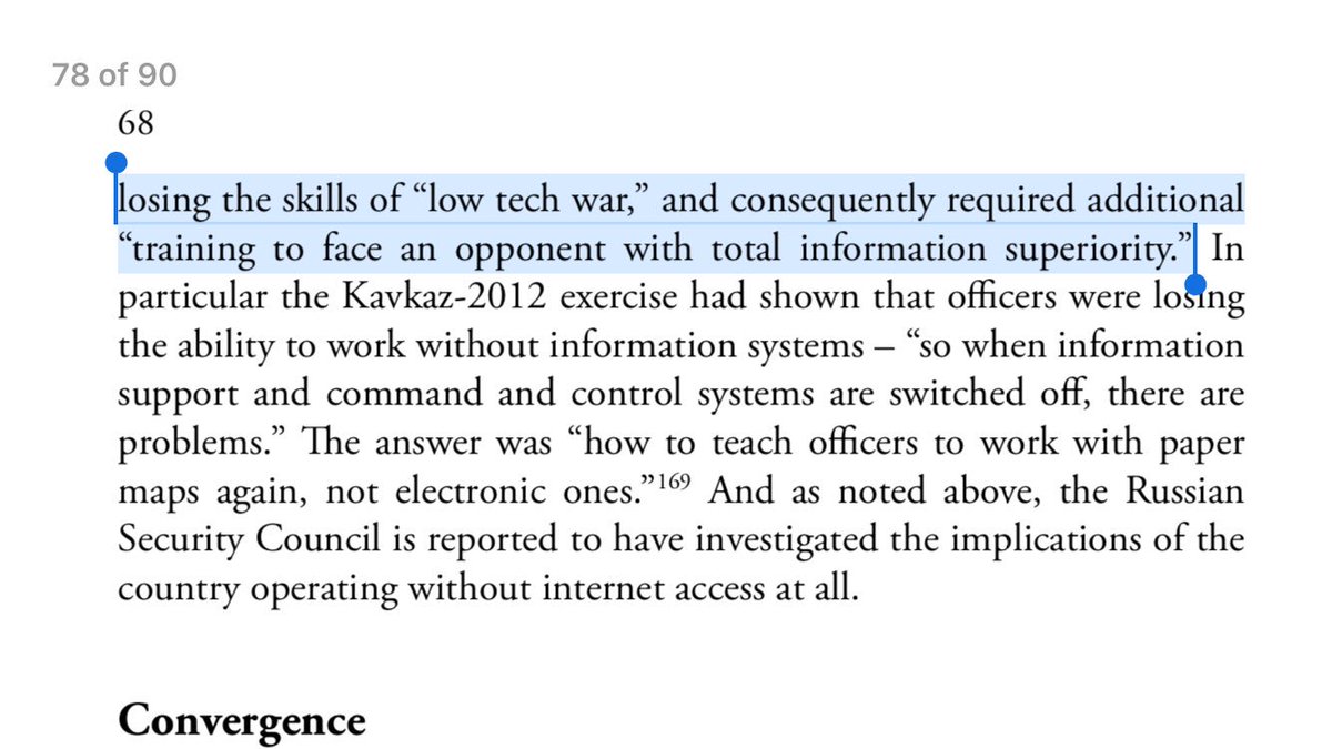 45/ CONVERGENCE: In 2016, James Clapper noted Russia’s overt cyber aggression and warned NATO to be prepared to operate without network systems.Russia’s convergence of kinetic and non-kinetic warfare was born out of realization soldiers were losing the skills of “low tech war.”