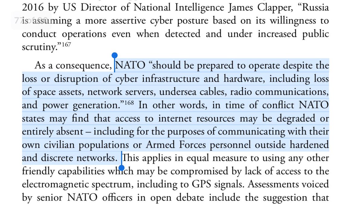 45/ CONVERGENCE: In 2016, James Clapper noted Russia’s overt cyber aggression and warned NATO to be prepared to operate without network systems.Russia’s convergence of kinetic and non-kinetic warfare was born out of realization soldiers were losing the skills of “low tech war.”