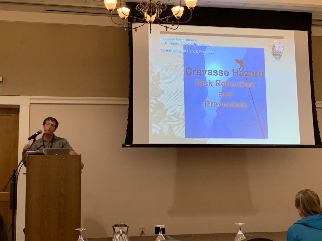 DanielFLeiva's tweet photo. Tucker Chenoweth discussing Crevasse rescue. Reading glaciers as important as knowing good rope and belay technique. #WMScb19 @WildMedSociety https://t.co/AjccY4JqHe