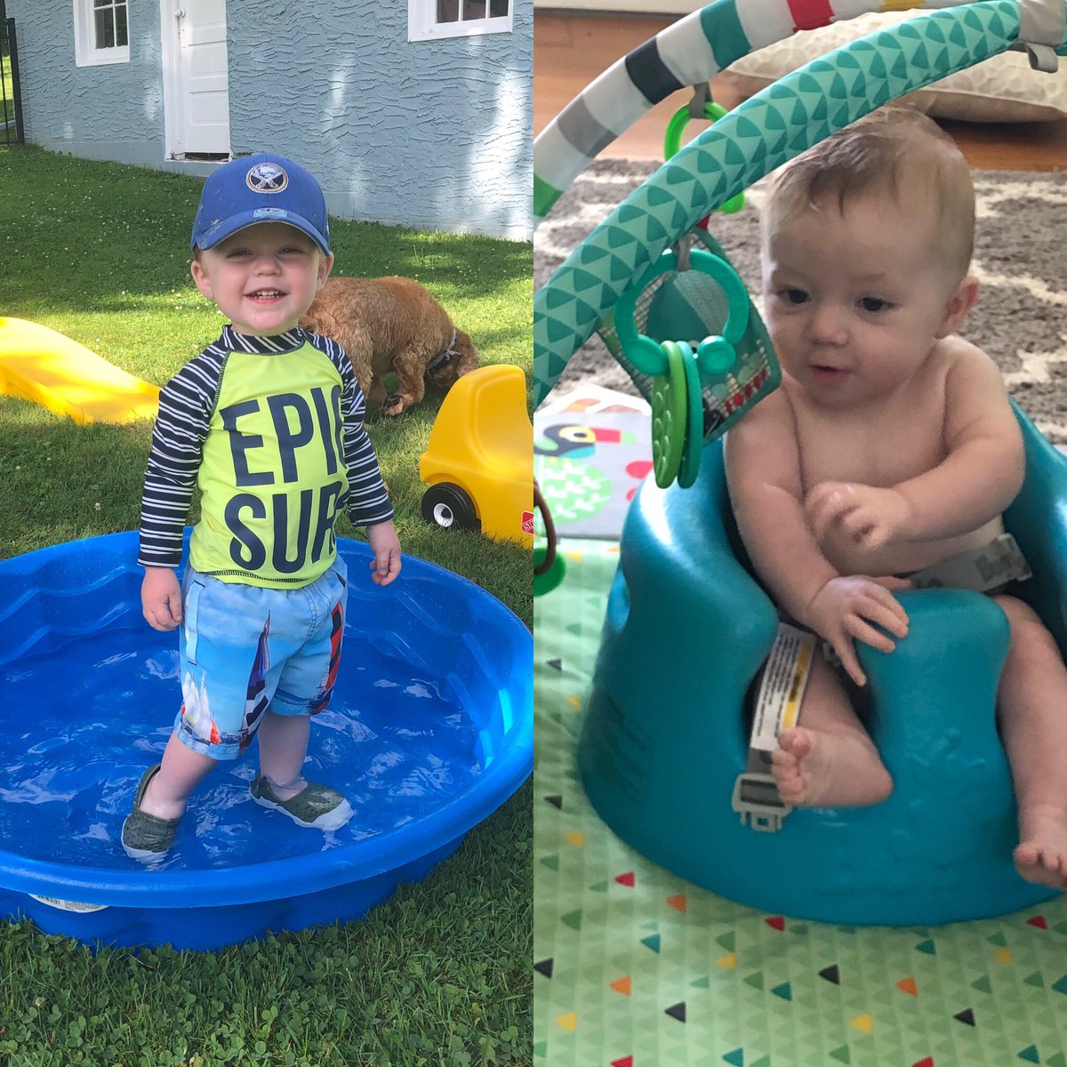 Bethglow's tweet photo. Baby pools and no clothes is how these boys stay cool on these hot summer days in a house with no AC! https://t.co/MblKlqddnl