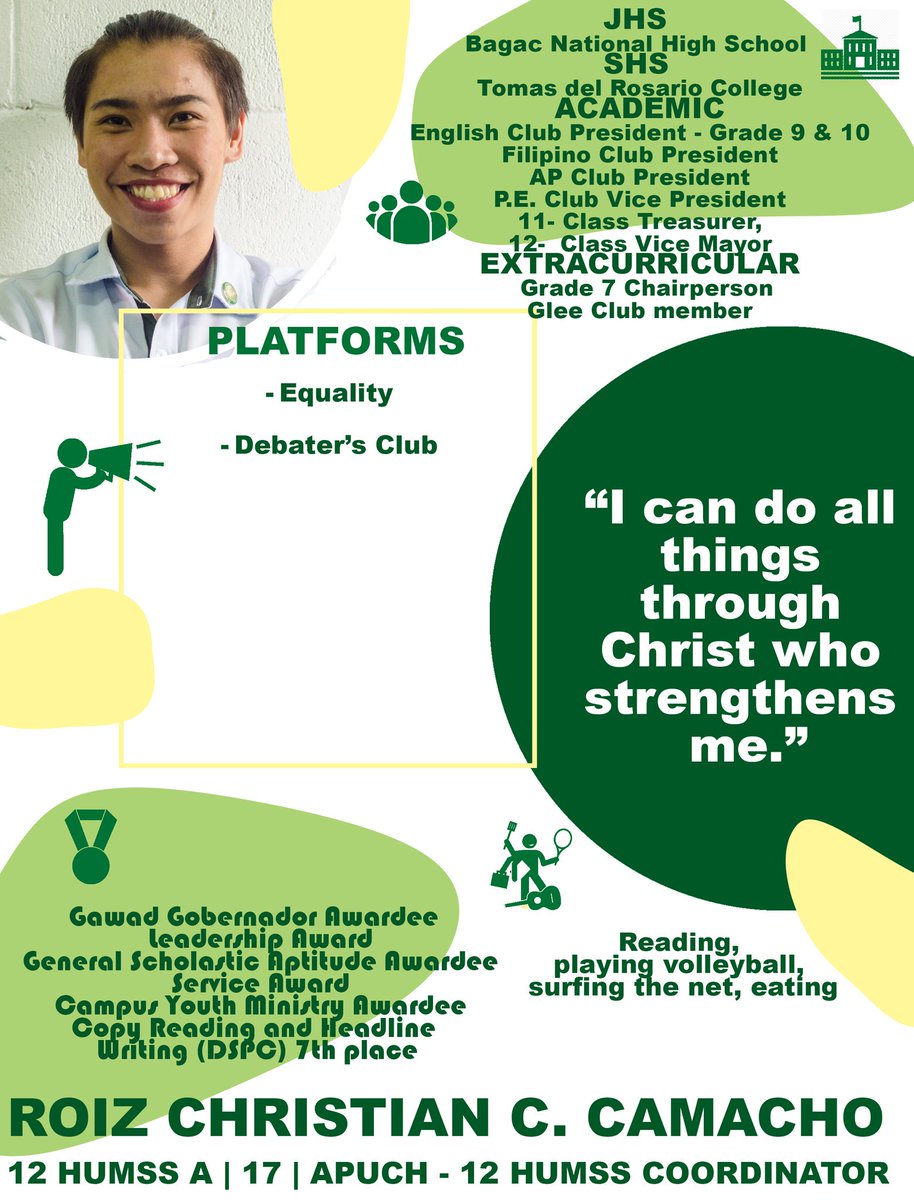 TRCPerspective's tweet photo. Roiz Christian Comia Camacho, 12 HUMSS Coordinator under APUCH Party (Aspiring with Passion United through Comradeship and Hope) https://t.co/AA0N10JLrW