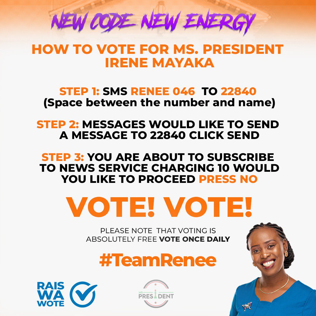 Meanwhile we're voting #MsPresident @renee_mayaka. @AloriOluoch @AmazingKisii @Glorianyariki @BigmitchJATELO
@AmechaJnr @MayakaClara
@Beavon_Magare @mildredwere
@bevalynekwambo3 @WinnyMajani
@NadNad_KE @Media_Focus @DennileyM #RaisIreneMayaka #RutoTheLiar