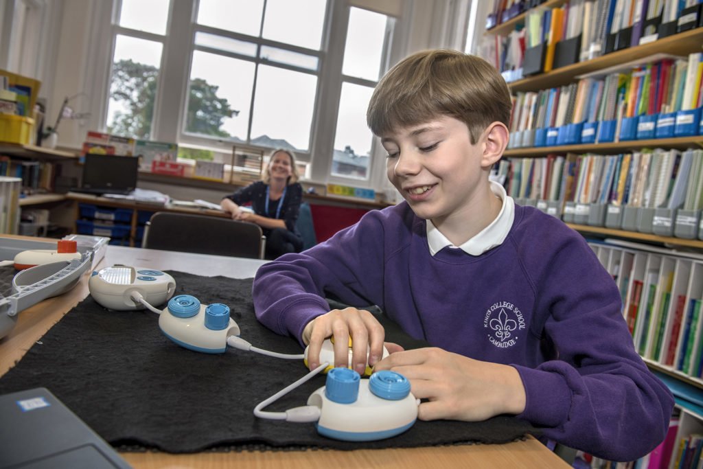 A blind school student using coding tool Code Jumper, which was developed to allow people with visual impairments to code by Microsoft.