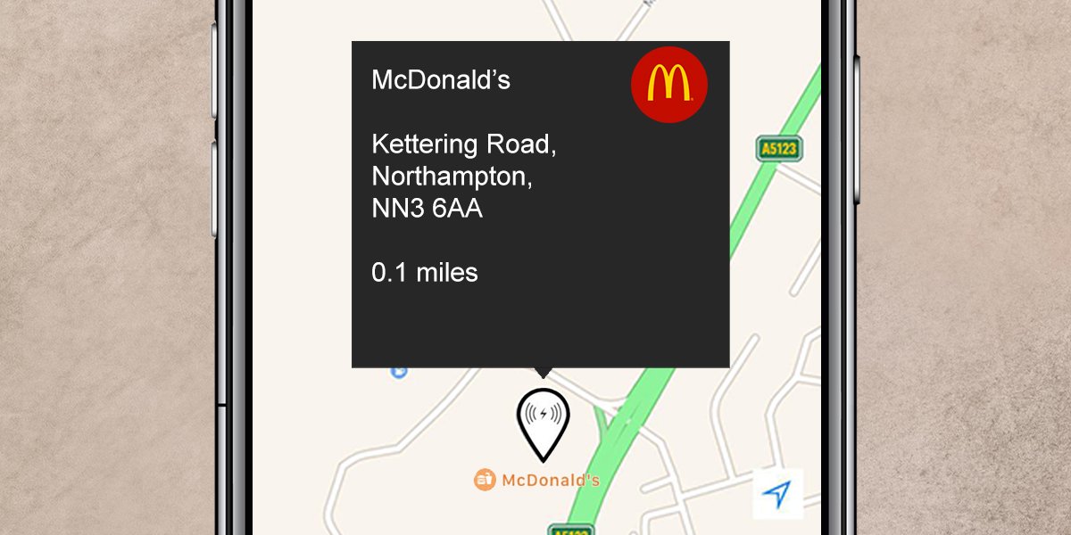 aircharge1's tweet photo. Aircharge is now available at @McDonaldsUK on Kettering Road, Northampton. Find more wireless charging locations on the Aircharge app. 📍📱🔋  #uk #locationoftheweek #restaurant #mcdonalds #burger #wirelesscharging #iphone #smartphone #battery #technology https://t.co/lV37FRKZyG