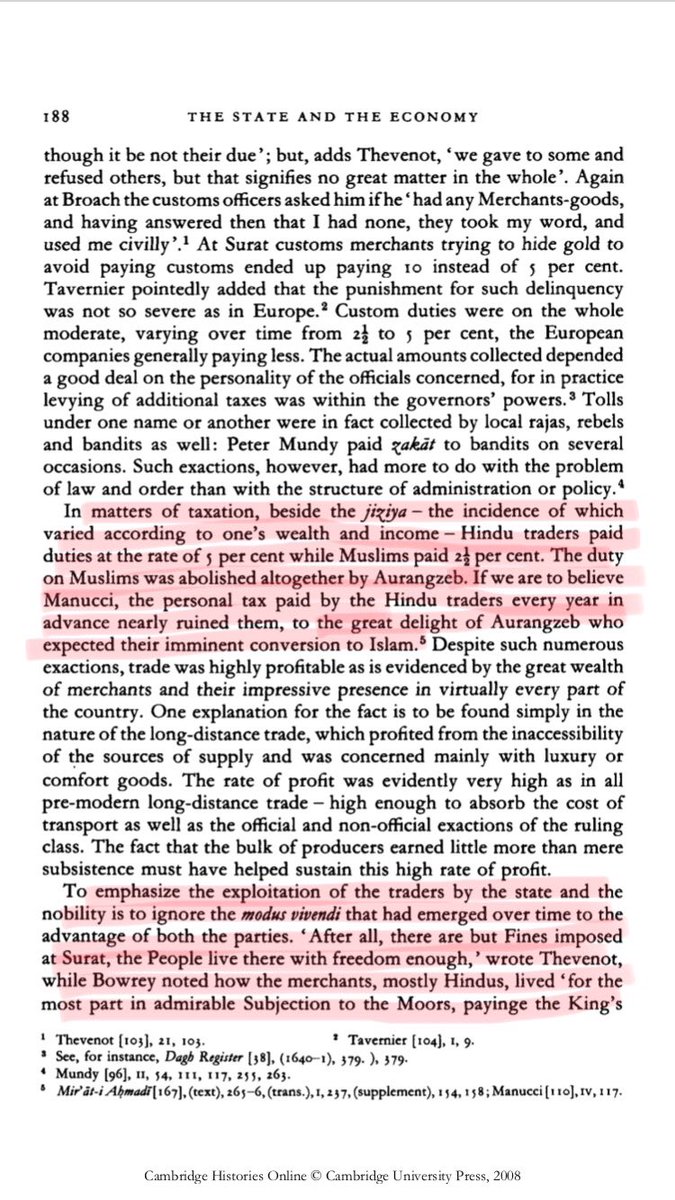 42/n He further writes on pg 188 that besides Jiziya, duty of 5% was imposed on Hindus while Muslims paid only 2.5%. This was evil intention of Aurangzeb as he wanted more Hindus to be converted.