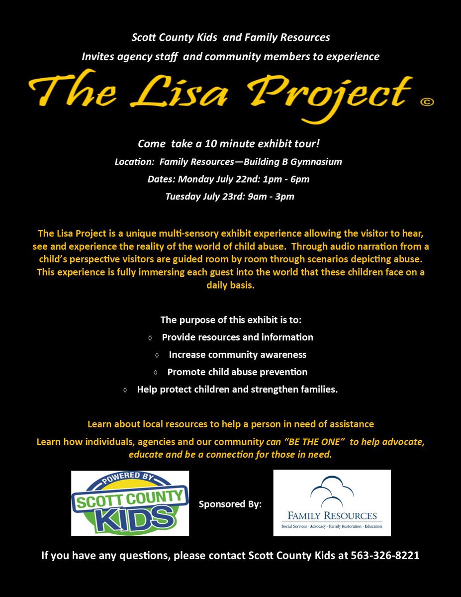 lisaproject's tweet photo. Great job #IowaTLP Head to Family Resources in Davenport today and tomorrow to walk through the exhibit. Take a look at this pic for more info! Thanks #ScottCountyKids! #BeTheOne #SomeSecretsShouldBeTold https://t.co/6F4xPuceaz