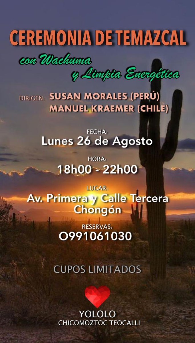YololoFSI's tweet photo. Agosto es el mes de la sanación en Yololo con Susan y Manuel que vienen de Perú y Chile para compartir la wachuma. Más Información por interno https://t.co/XpNRCTIKdc