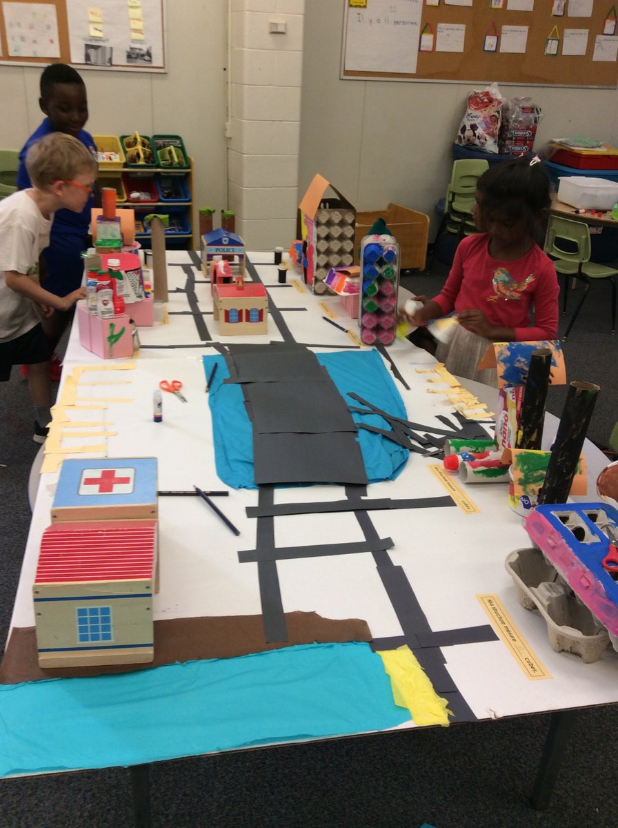 Loving the ideas and collaboration coming out of building a model of a community together. French Kindergarten students <a href="/brimwood_tdsb/">Brimwood Boulevard</a> independently thought of making a CN tower and a bridge to go over water! #summerTDSB
