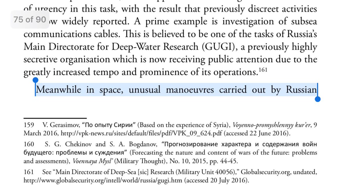 44/ MEANWHILE, IN SPACE, UNUSUAL MANEUVERS: “In an alarming pattern of rehearsal for hostile action” it appears Russia is aiming for information dominance in space by plotting disruption of target nations satellite communications to facilitate espionage, isolation, disinformation