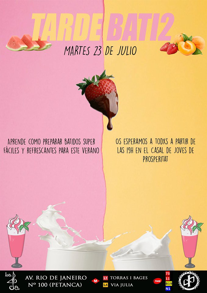 Bcn_NouBarris's tweet photo. #LaCuarta del @CJProspe us convida demà a la tarda a un taller de #batuts per combatre la calor. "Tarde Bati2" a partir de les 19 h! #Prosperitat #NouBarris #joves https://t.co/o5y7IiuyjN