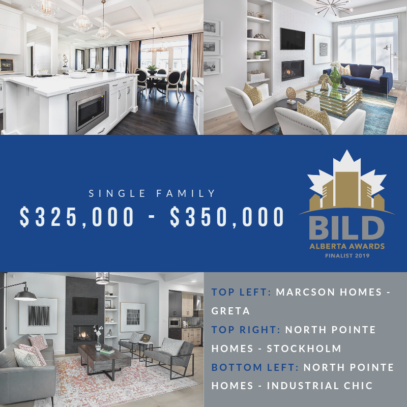 BILDAlberta's tweet photo. We're excited to celebrate our first round of finalists for the 2019 BILD Alberta Awards! Here are your finalists for the Single Family $325,000-$350,000 Award, sponsored by @RBC. Congrats to @MarcsonHomes @NorthPointeHome #BILDCelebrates https://t.co/tEqjSWGCFU