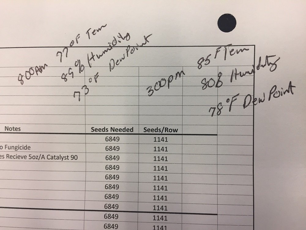 BecksHybrids's tweet photo. #KYPFR recorded temperatures, humidity, and dew points for their 8 a.m. and 3 p.m. applications in their fungicide timing study. Will one timing out yield the other? 🤔 #BecksPFR #AskPFR #fungicide #timeofdaymatters https://t.co/OgkzExysIM