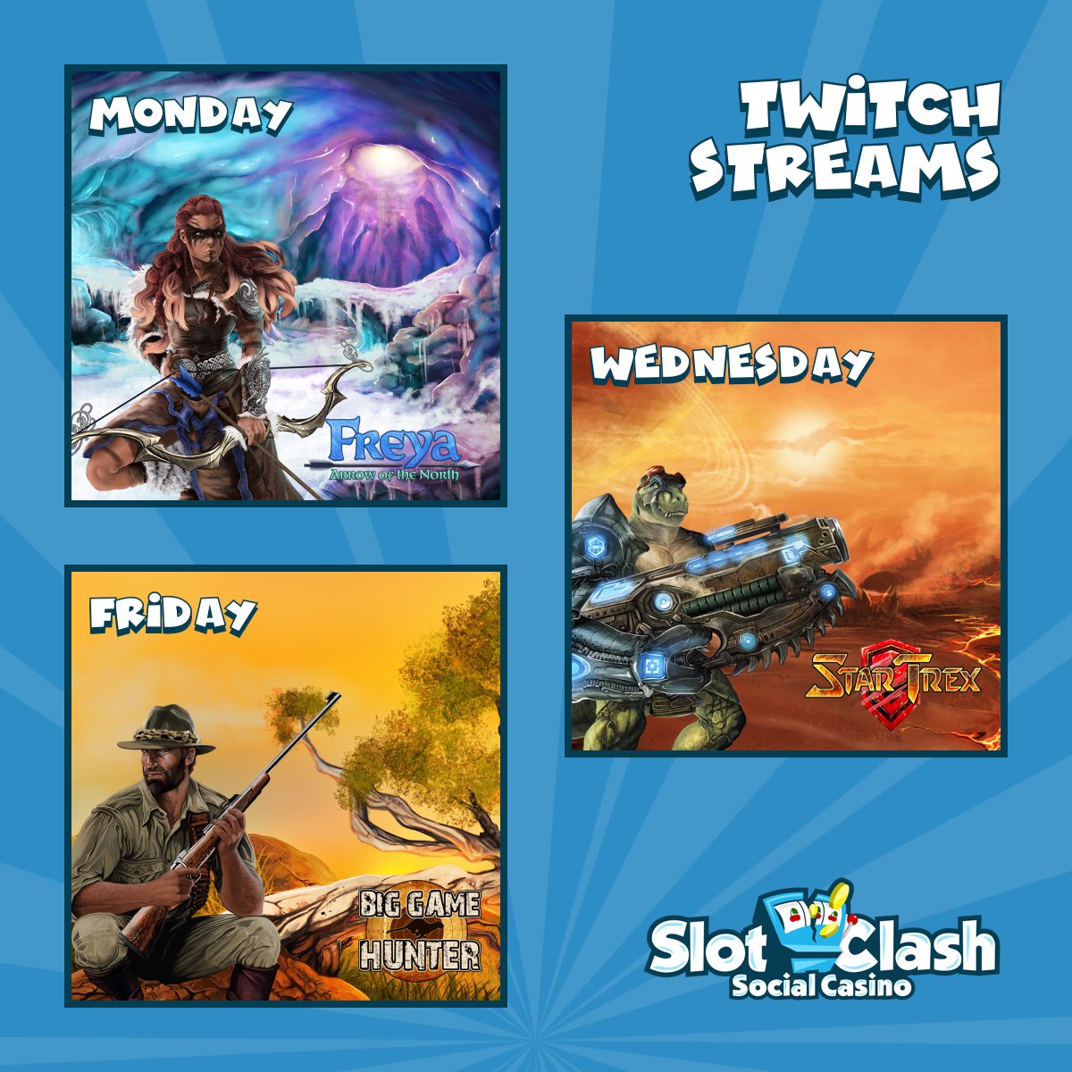 slotclash's tweet photo. Join us for this week's @Twitch Streams with Nibsx! Tournaments start at 7PM (CEST) - 8PM (CEST). First place wins €20, Second place wins €10 and Third place wins €5! 
>> https://t.co/4VVHZoHjL4

#SlotClash #SocialGaming #OnlineGaming #OnlineSlots #SlotGames #Slots #CashPrizes https://t.co/oh3ygtw6dD