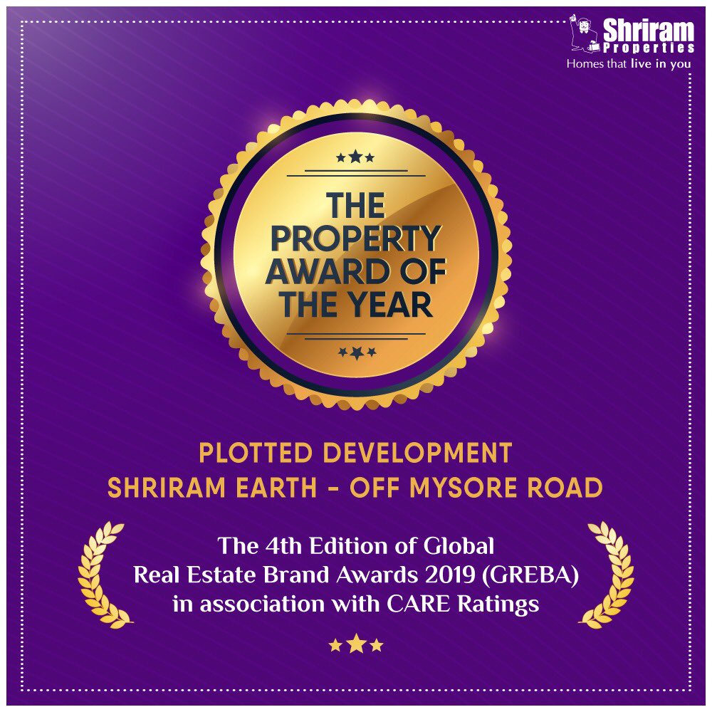 shriramprops's tweet photo. We're proud to announce that Shriram Earth has been awarded "The Property Of The Year Plotted Developments" at The 4th Edition Of Global Real Estate Brand Awards 2019 (GREBA) in association with CARE ratings
#Award #AwardWinners #PropertyOfTheYear #ShriramEarth #RealEstate https://t.co/psP1K6jz59