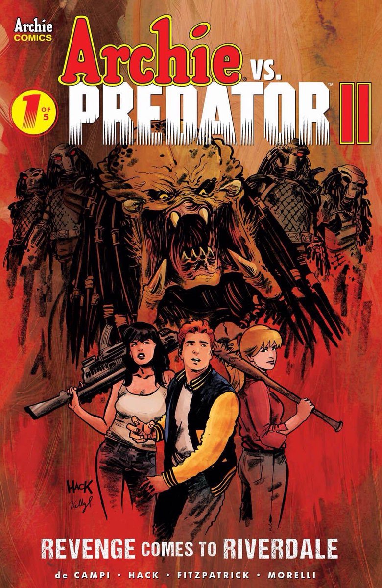 ChaosCityStA's tweet photo. Cover of the Day: Archie Vs Predator II #1, cover by
#KellyFitzpatrick and @Robert_Hack £3.60 out this Wednesday!
Their Friends are dead. Betty, Veronica and predator-Archie have been left surrounded by the ruins of there once happy lives. @ArchieComics #Predator #COTD https://t.co/zGvwqXiB0T